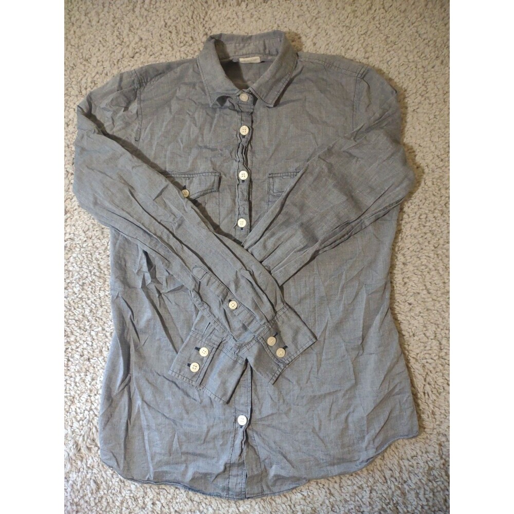 J Crew Button Up Greyish Blue 100% Cotton Long Sleeve Blouse XS